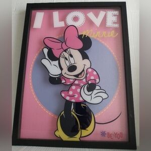 Minnie Mouse Framed Wall Art featuring the text "I LOVE Minnie"  ~  15×20 Disney